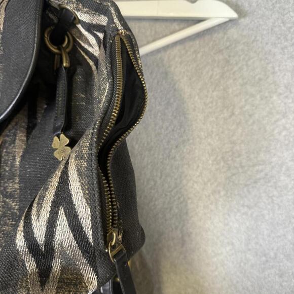 Lucky Brand Black Geometric Pattern Canvas Faux Leather Backpack